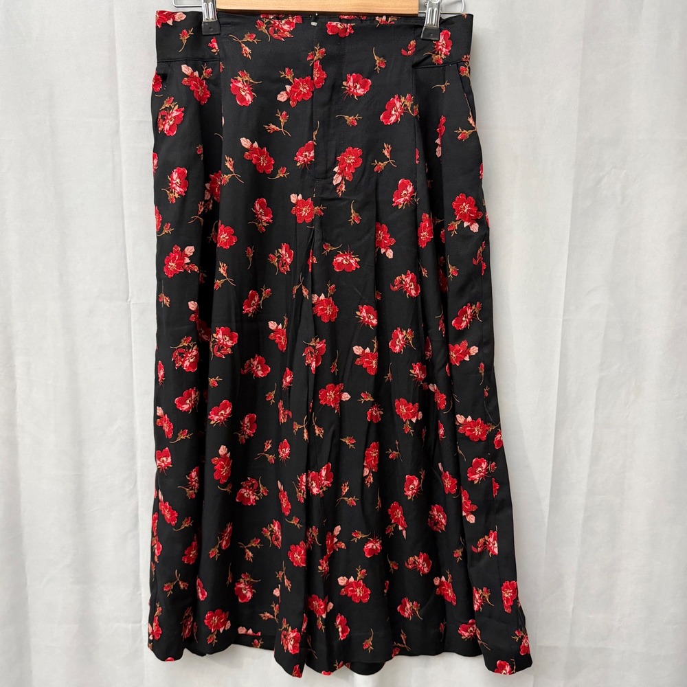 Maeve Anthropologie Floral Wide Leg Culotte Pants Black Red XSP Petite